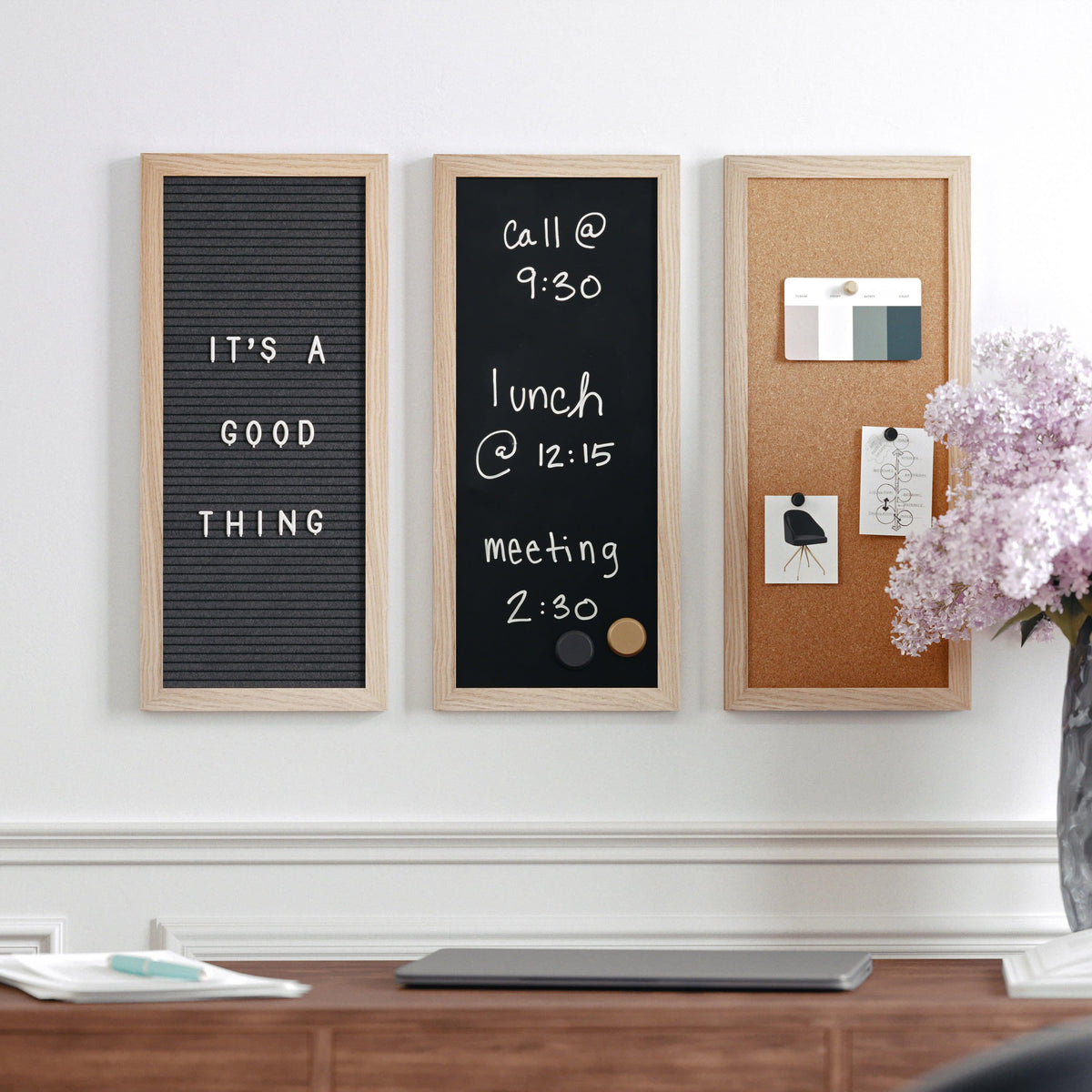 Light Natural Woodgrain |#| Lt Natural Woodgrain Framed Cork/Chalk/Letter Board Set with Accessories - 24x18