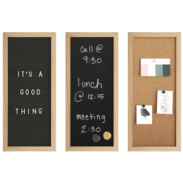 Light Natural Woodgrain |#| Lt Natural Woodgrain Framed Cork/Chalk/Letter Board Set with Accessories - 24x18