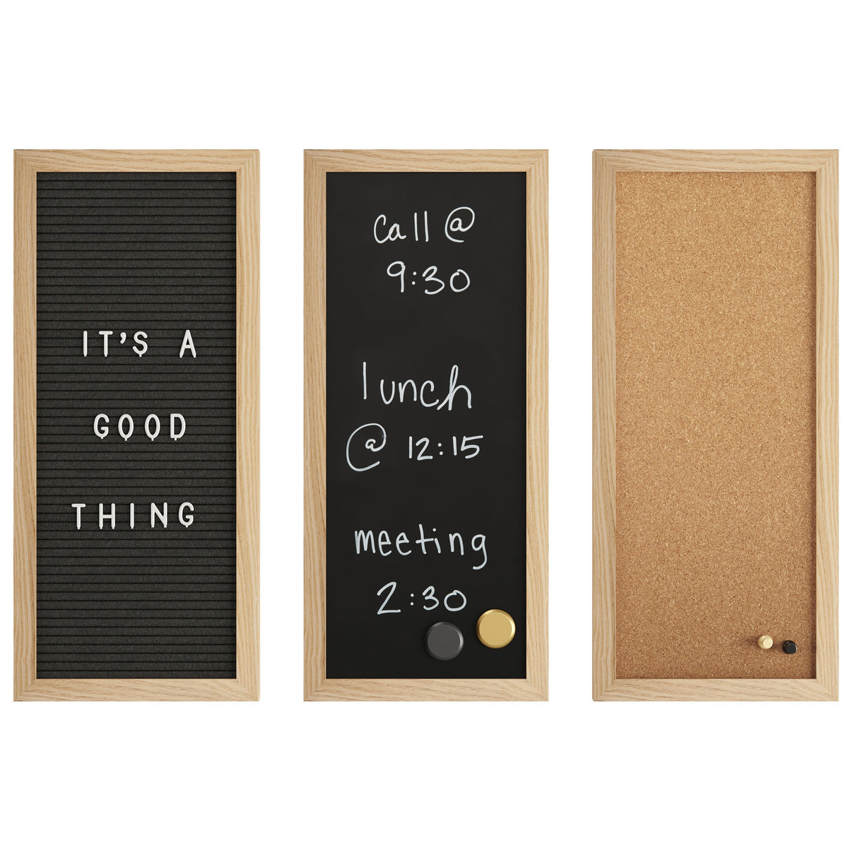 Light Natural Woodgrain |#| Lt Natural Woodgrain Framed Cork/Chalk/Letter Board Set with Accessories - 24x18