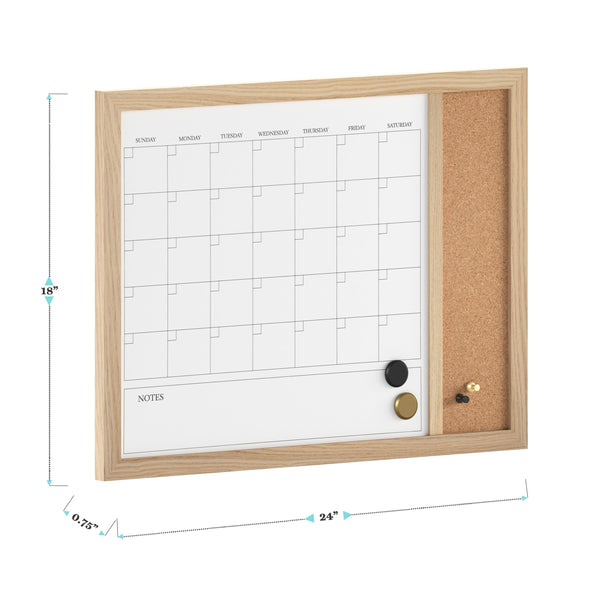 Light Natural Woodgrain |#| Dry Erase Magnetic Monthly Calendar/Cork Board-Lt Natural Woodgrain Frame-24x18