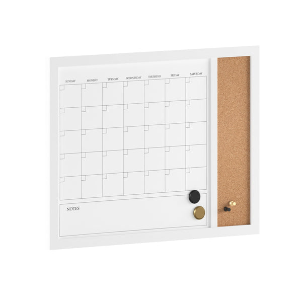 White Woodgrain |#| Dry Erase Magnetic Monthly Calendar/Cork Board - White Woodgrain Frame - 24x18