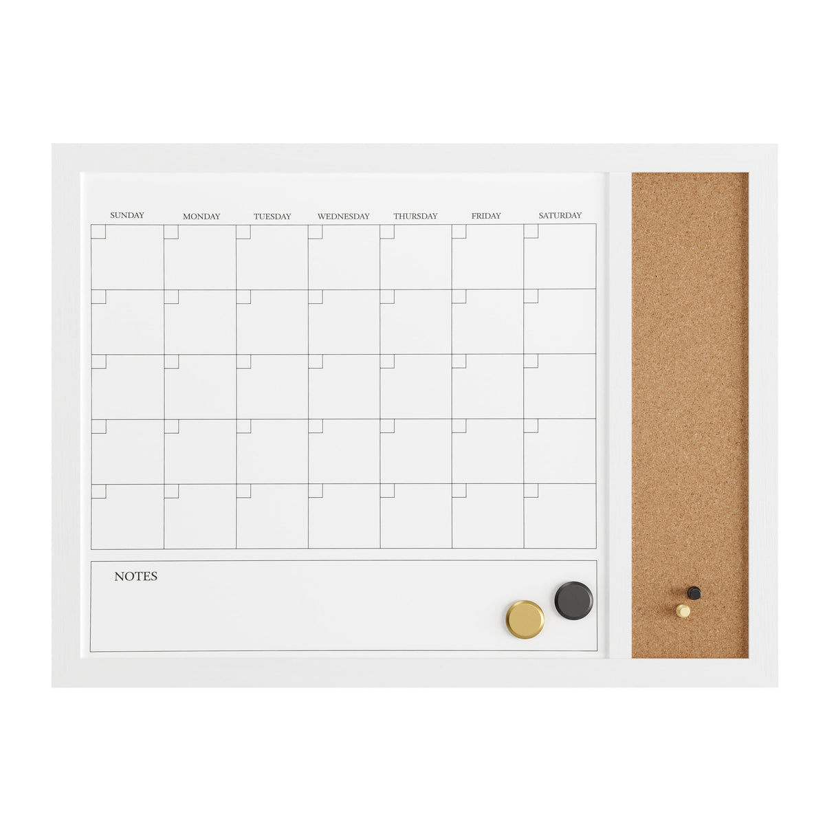 White Woodgrain |#| Dry Erase Magnetic Monthly Calendar/Cork Board - White Woodgrain Frame - 24x18