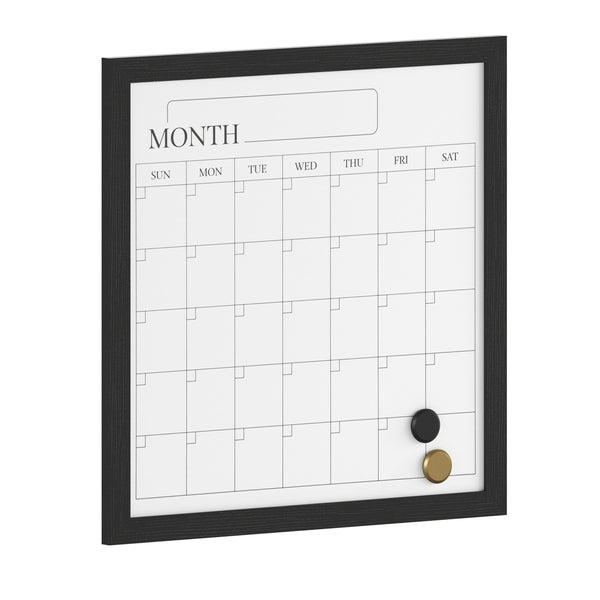 Black Woodgrain |#| Dry Erase Magnetic Monthly Calendar and with Black Woodgrain Frame - 18" x 18"