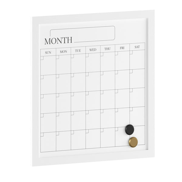 White Woodgrain |#| Dry Erase Magnetic Monthly Calendar and with White Woodgrain Frame - 18" x 18"