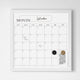 White Woodgrain |#| Dry Erase Magnetic Monthly Calendar and with White Woodgrain Frame - 18" x 18"