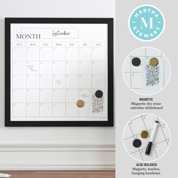 Black Woodgrain |#| Dry Erase Magnetic Monthly Calendar and with Black Woodgrain Frame - 18" x 18"