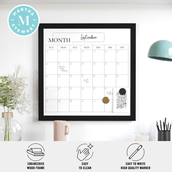 Black Woodgrain |#| Dry Erase Magnetic Monthly Calendar and with Black Woodgrain Frame - 18" x 18"