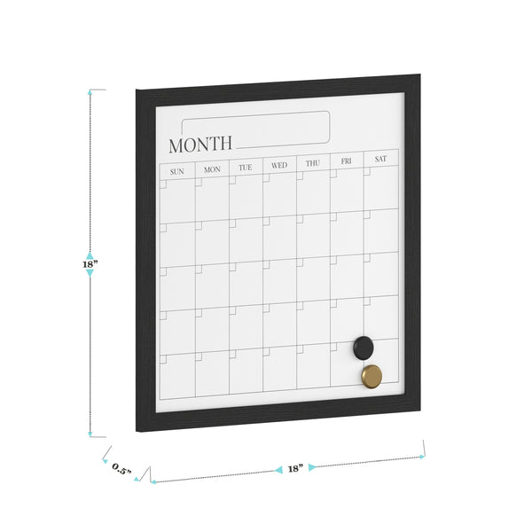 Black Woodgrain |#| Dry Erase Magnetic Monthly Calendar and with Black Woodgrain Frame - 18" x 18"