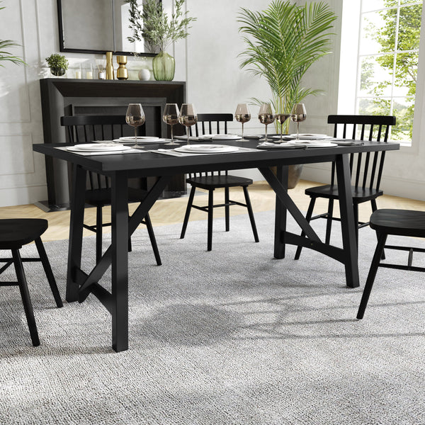 Black Matte |#| Solid Wood 60" Commercial Grade Trestle Base Dining Table in Antique Gray