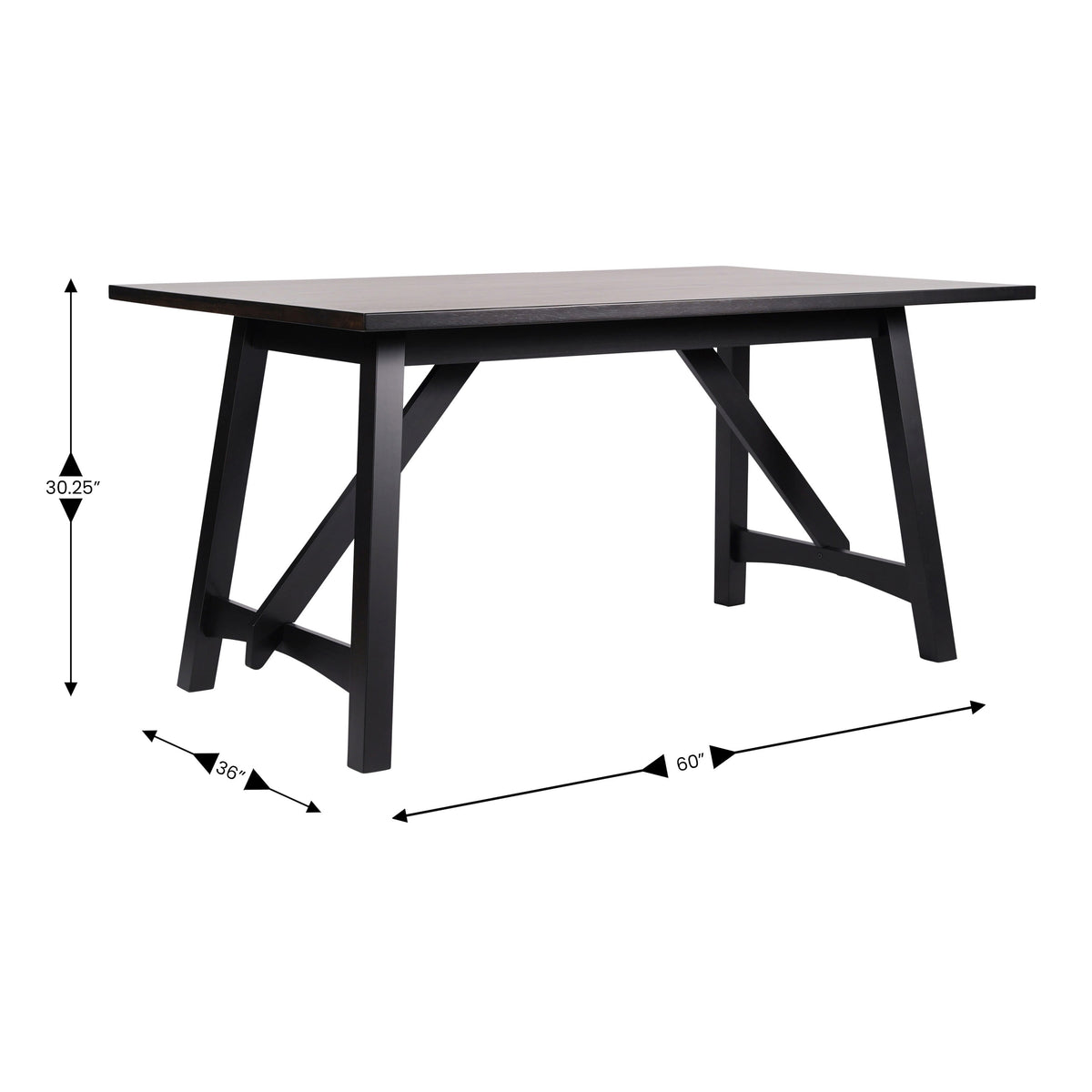 Black Matte |#| Solid Wood 60" Commercial Grade Trestle Base Dining Table in Antique Gray