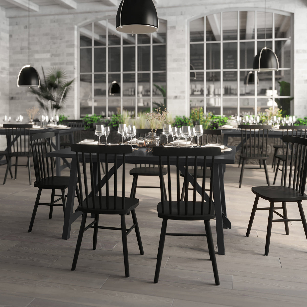 Black Matte |#| Solid Wood 60" Commercial Grade Trestle Base Dining Table in Antique Gray