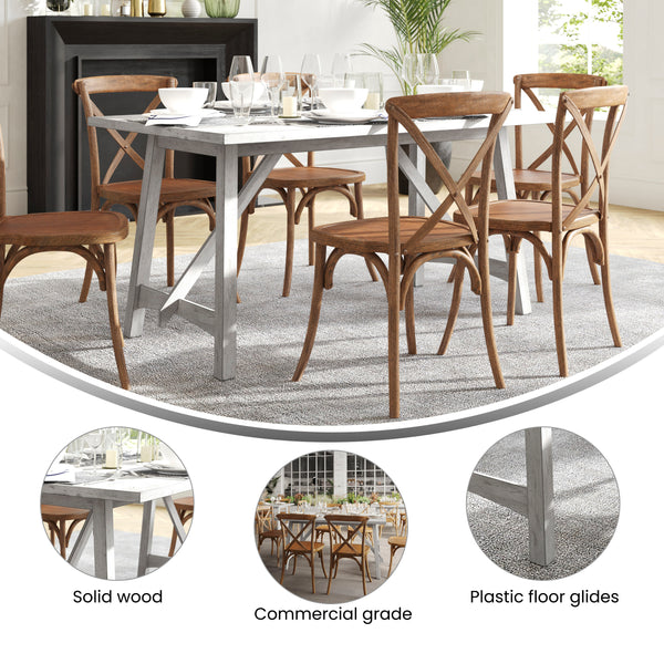 Antique White |#| Solid Wood 60" Commercial Grade Trestle Base Dining Table-Light Cappuccino