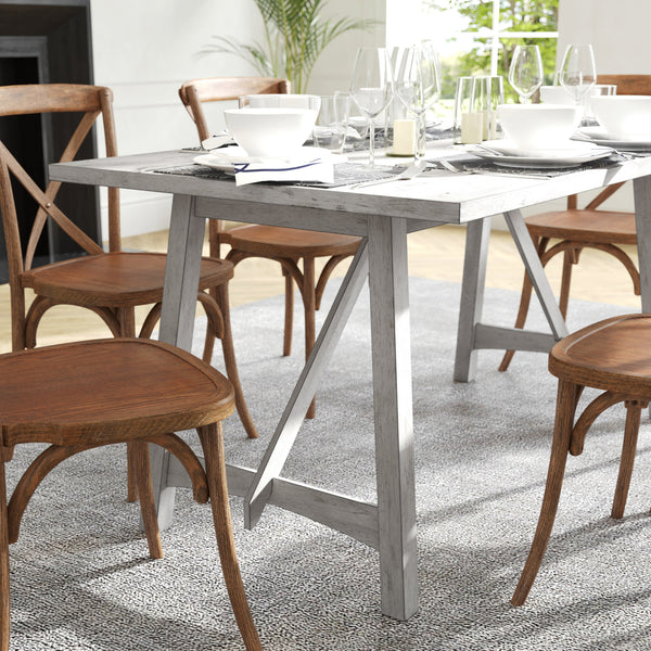 Antique White |#| Solid Wood 60" Commercial Grade Trestle Base Dining Table-Light Cappuccino