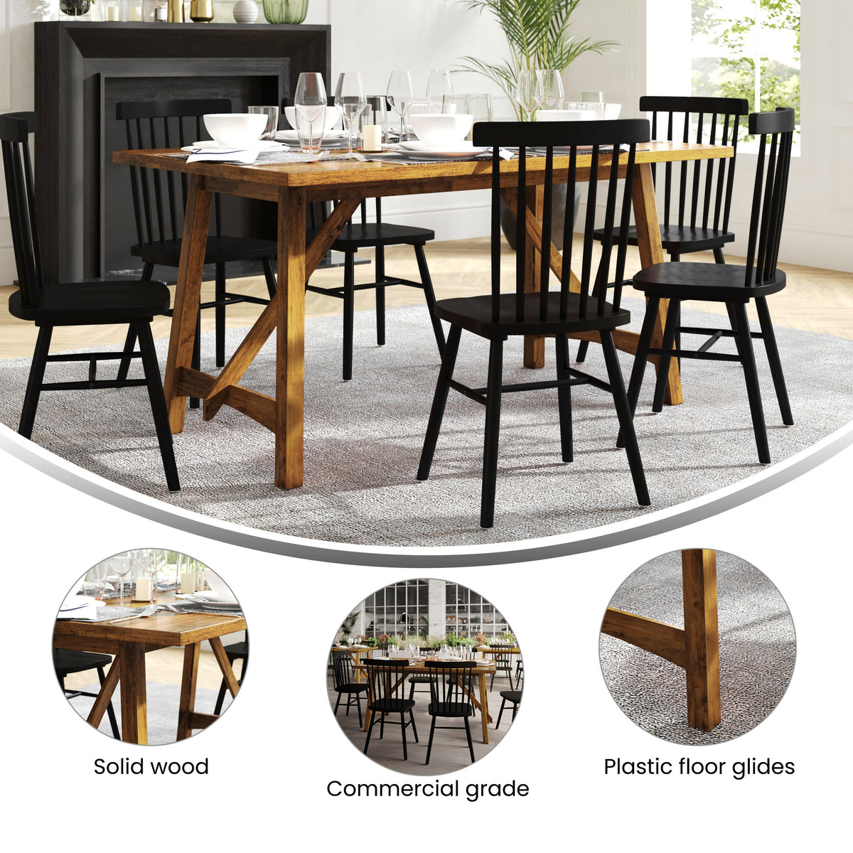 Light Cappuccino |#| Solid Wood 60" Commercial Grade Trestle Base Dining Table in Antique Gray