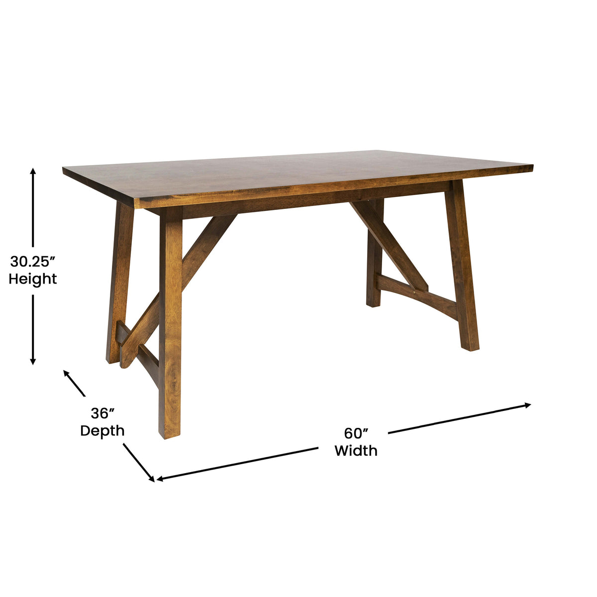 Light Cappuccino |#| Solid Wood 60" Commercial Grade Trestle Base Dining Table in Antique Gray