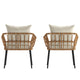 Cream Cushions/Natural Frame |#| All-Weather Natural PE Rattan Wicker Patio Chairs with Cream Cushions - 2 Pack