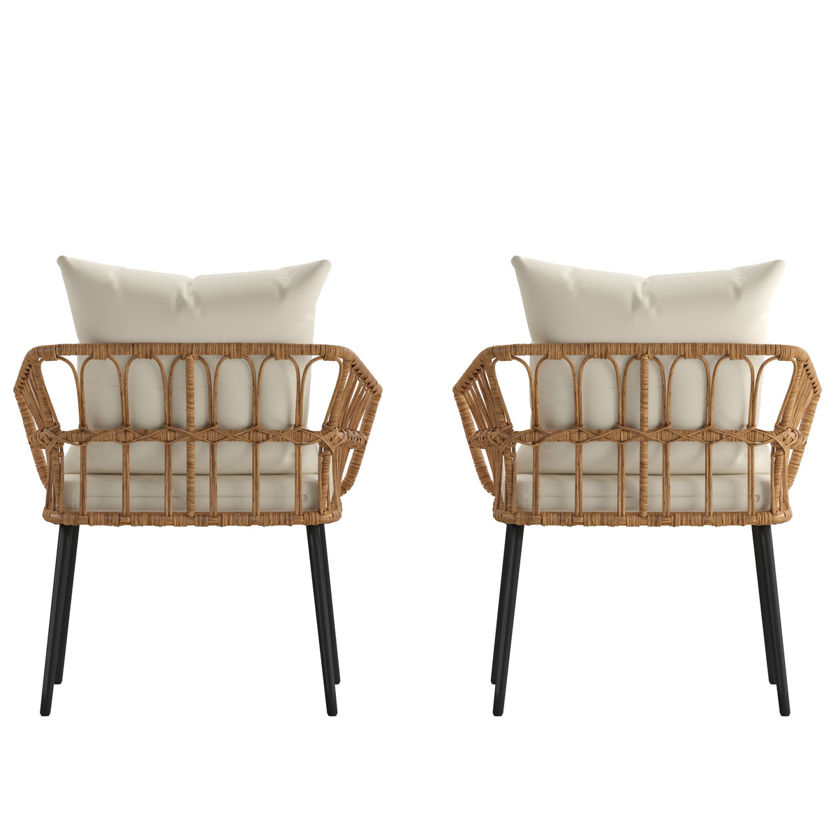 Cream Cushions/Natural Frame |#| All-Weather Natural PE Rattan Wicker Patio Chairs with Cream Cushions - 2 Pack