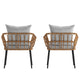 Gray Cushions/Natural Frame |#| All-Weather Natural PE Rattan Wicker Patio Chairs with Gray Cushions - 2 Pack