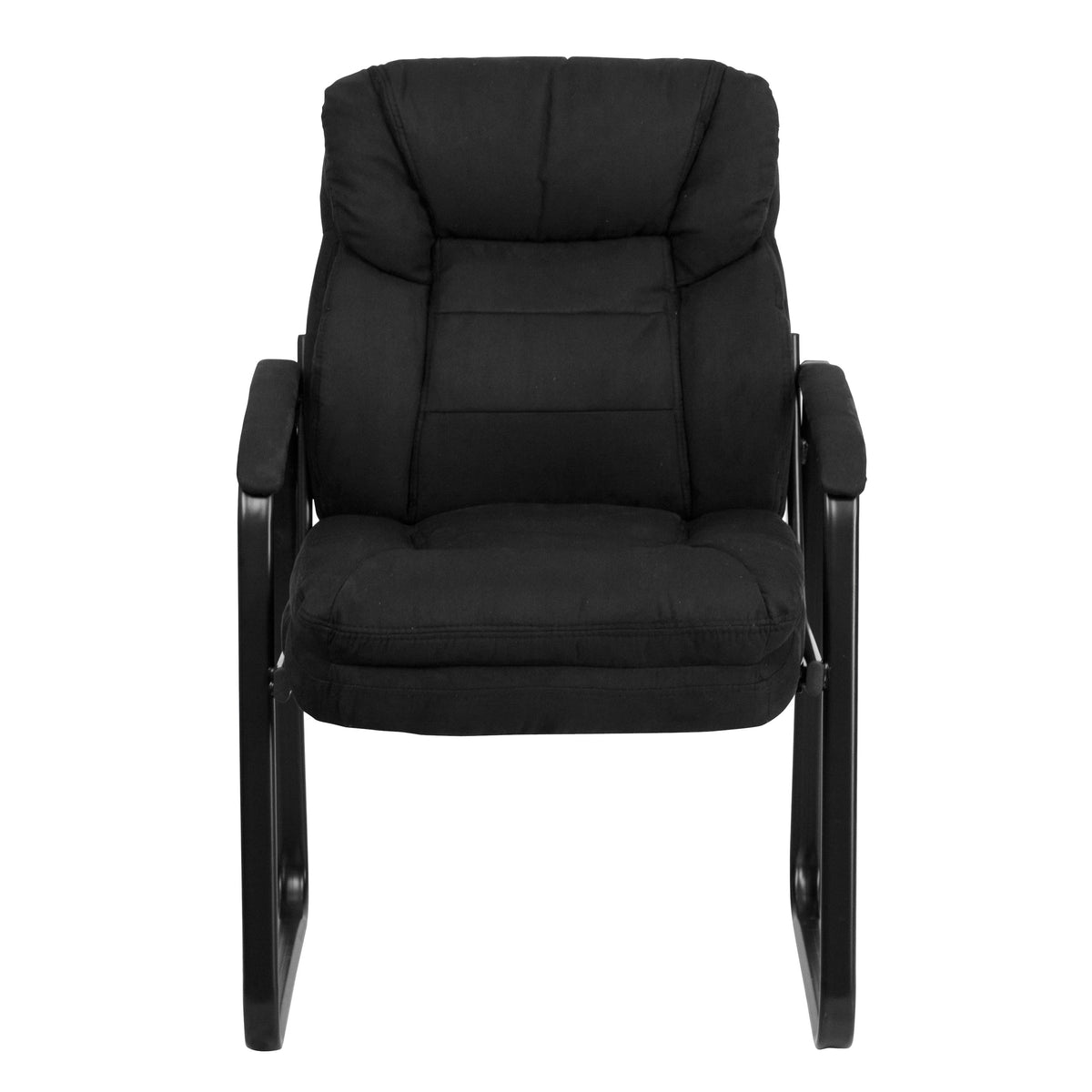 Black Microfiber |#| Black Microfiber Executive Side Reception Chair with Lumbar Support & Sled Base