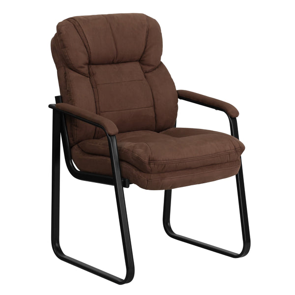 Brown Microfiber |#| Brown Microfiber Executive Side Reception Chair with Lumbar Support & Sled Base