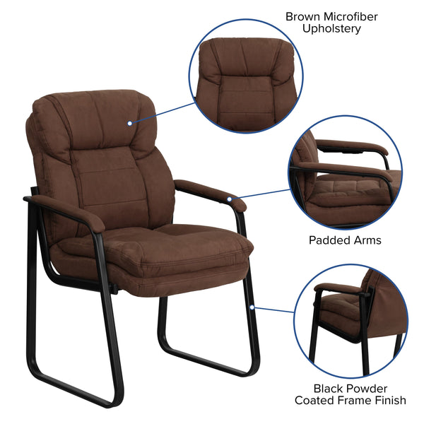 Brown Microfiber |#| Brown Microfiber Executive Side Reception Chair with Lumbar Support & Sled Base