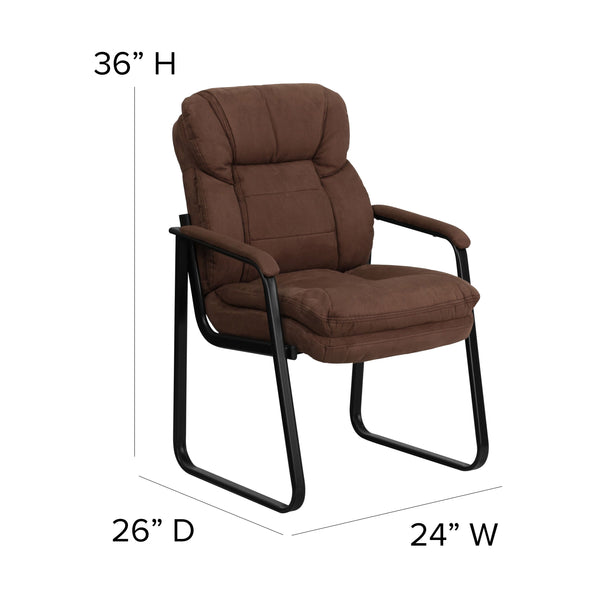 Brown Microfiber |#| Brown Microfiber Executive Side Reception Chair with Lumbar Support & Sled Base