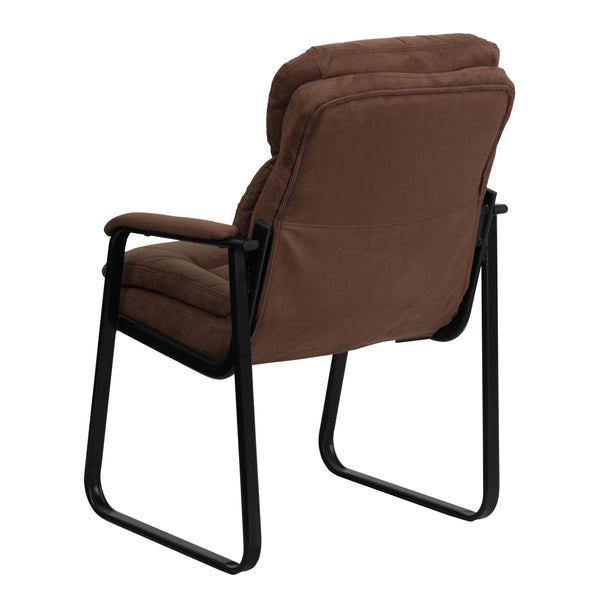 Brown Microfiber |#| Brown Microfiber Executive Side Reception Chair with Lumbar Support & Sled Base