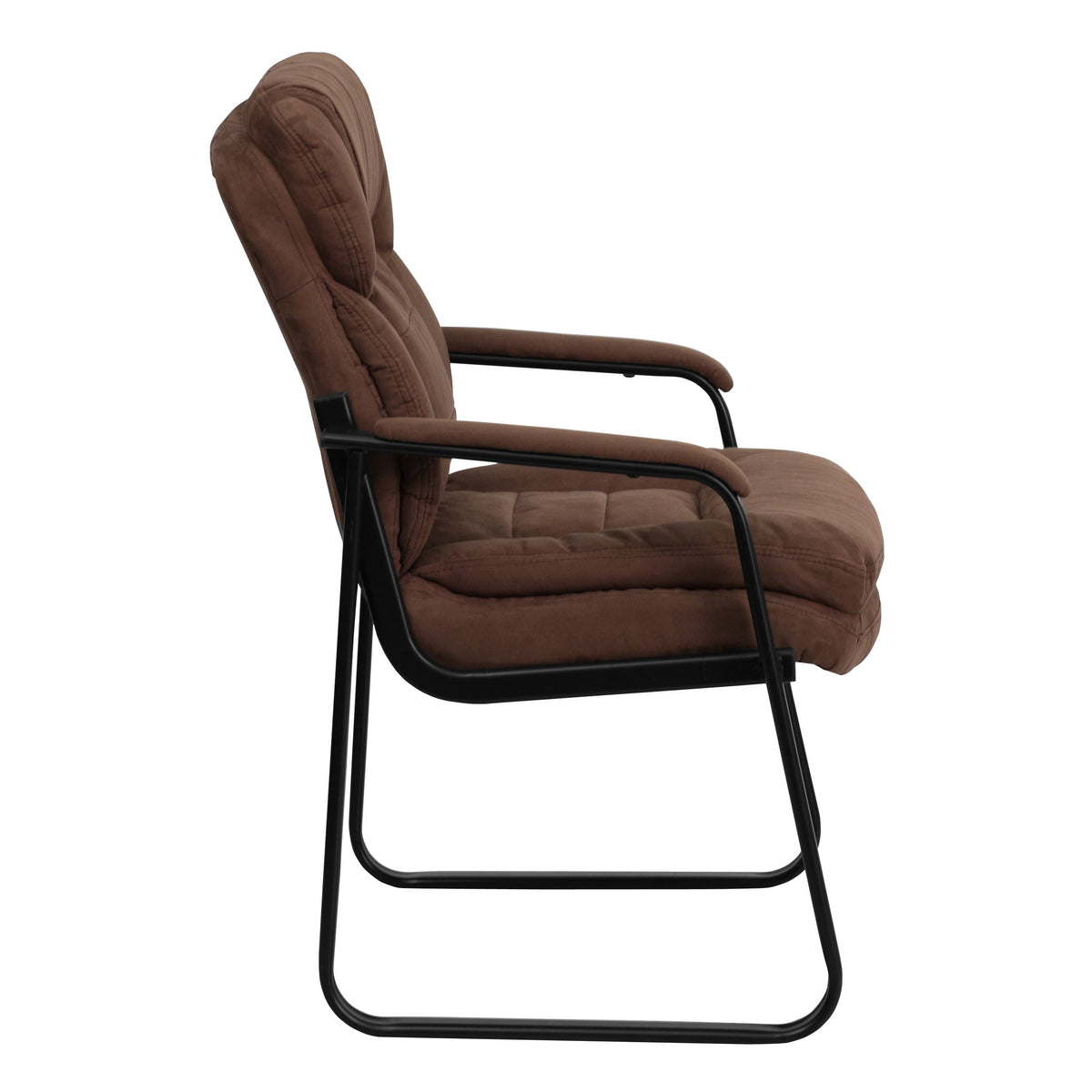 Brown Microfiber |#| Brown Microfiber Executive Side Reception Chair with Lumbar Support & Sled Base