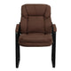 Brown Microfiber |#| Brown Microfiber Executive Side Reception Chair with Lumbar Support & Sled Base