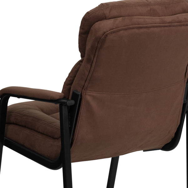 Brown Microfiber |#| Brown Microfiber Executive Side Reception Chair with Lumbar Support & Sled Base