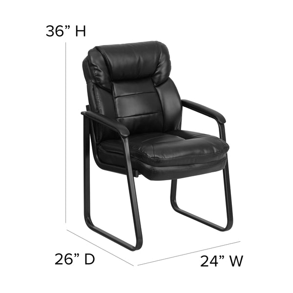 Black LeatherSoft |#| Black LeatherSoft Executive Side Reception Chair w/Lumbar Support &Sled Base