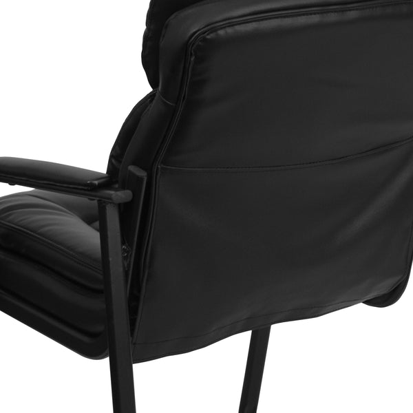 Black LeatherSoft |#| Black LeatherSoft Executive Side Reception Chair w/Lumbar Support &Sled Base