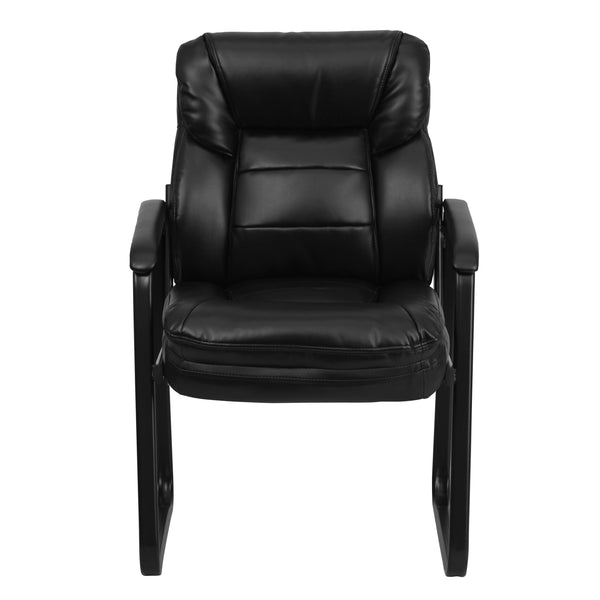 Black LeatherSoft |#| Black LeatherSoft Executive Side Reception Chair w/Lumbar Support &Sled Base