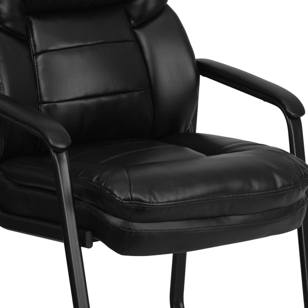 Black LeatherSoft |#| Black LeatherSoft Executive Side Reception Chair w/Lumbar Support &Sled Base