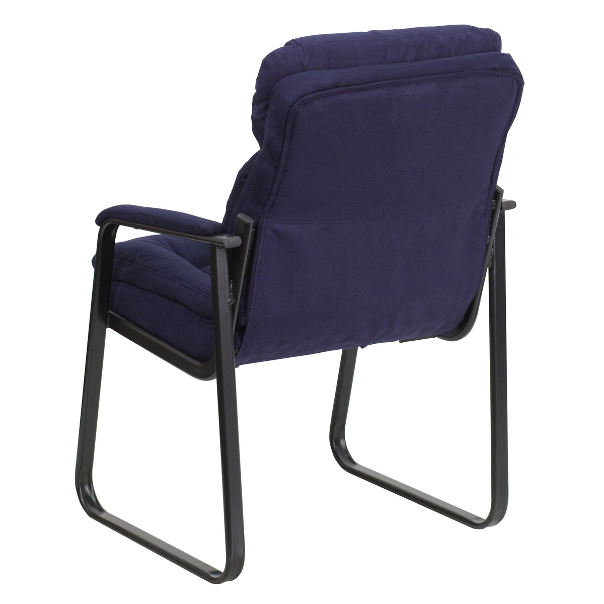 Navy Microfiber |#| Navy Microfiber Executive Side Reception Chair with Lumbar Support and Sled Base