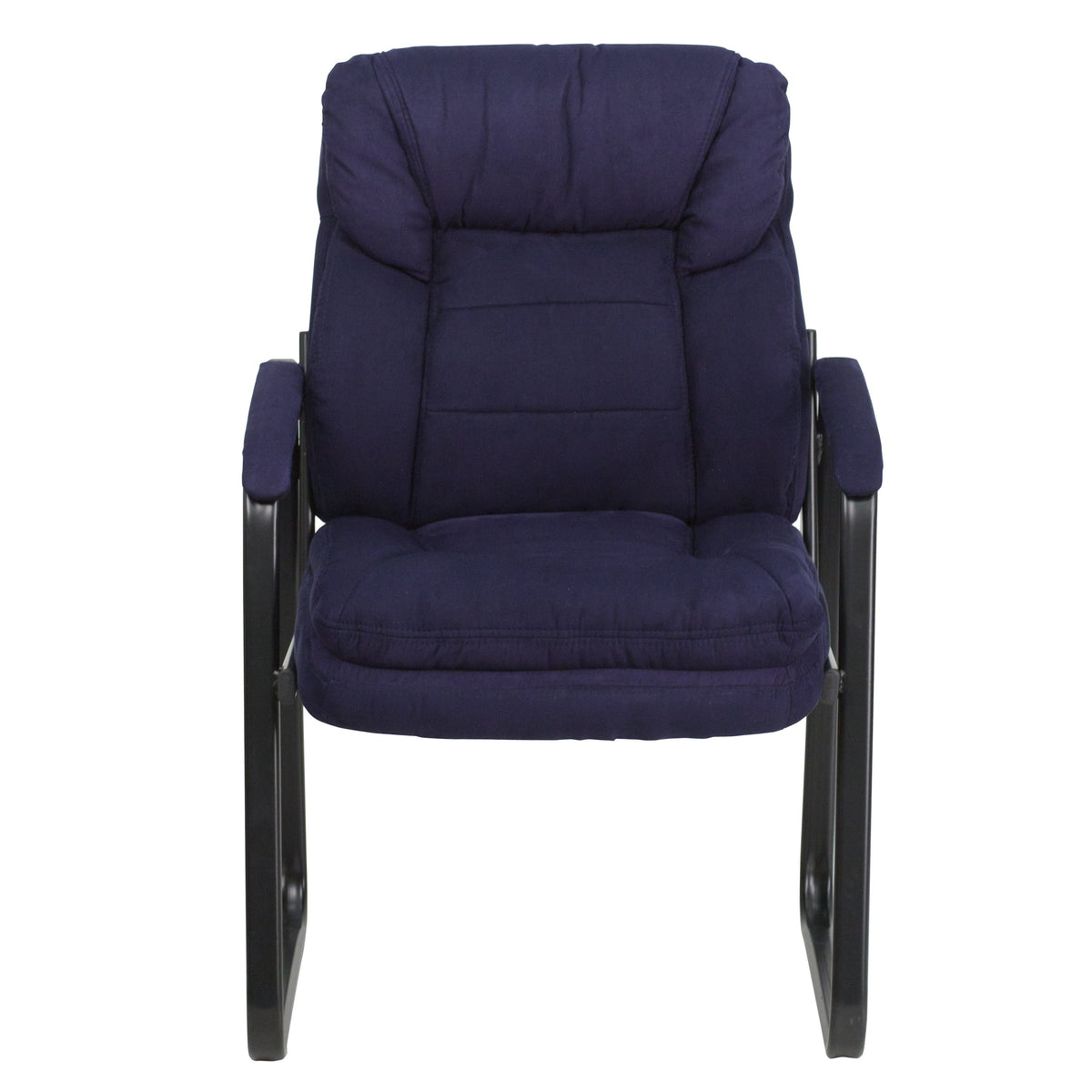 Navy Microfiber |#| Navy Microfiber Executive Side Reception Chair with Lumbar Support and Sled Base
