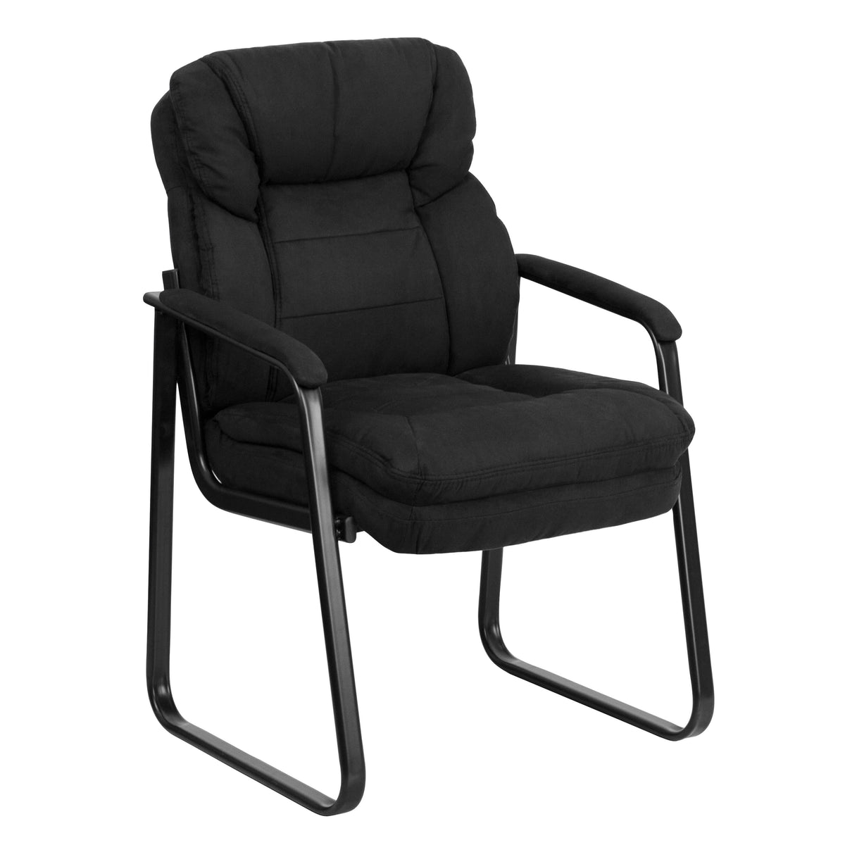 Black Microfiber |#| Black Microfiber Executive Side Reception Chair with Lumbar Support & Sled Base