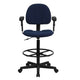 Navy Blue Patterned |#| Navy Blue Patterned Fabric Swivel Drafting Chair with Adjustable Height and Arms