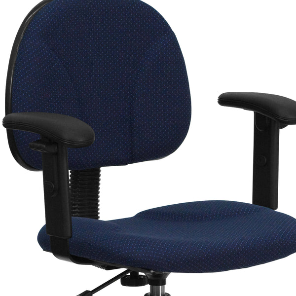 Navy Blue Patterned |#| Navy Blue Patterned Fabric Swivel Drafting Chair with Adjustable Height and Arms