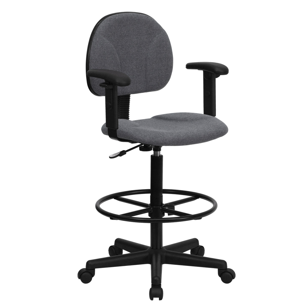 Gray |#| Gray Fabric Swivel Drafting Chair with Adjustable Height and Arms - Home Office