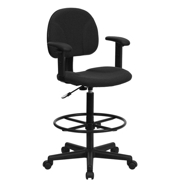 Black Patterned |#| Black Patterned Fabric Swivel Drafting Chair with Adjustable Height and Arms