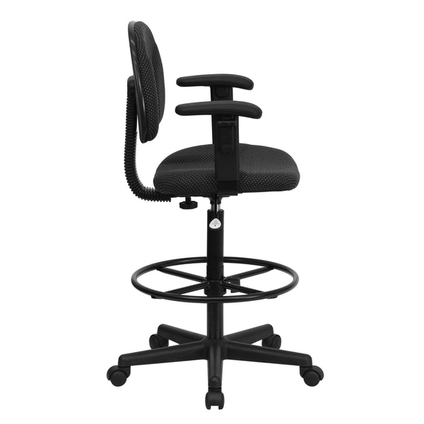 Black Patterned |#| Black Patterned Fabric Swivel Drafting Chair with Adjustable Height and Arms