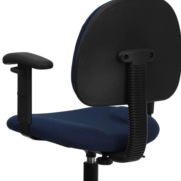 Navy Blue Patterned |#| Navy Blue Patterned Fabric Swivel Drafting Chair with Adjustable Height and Arms