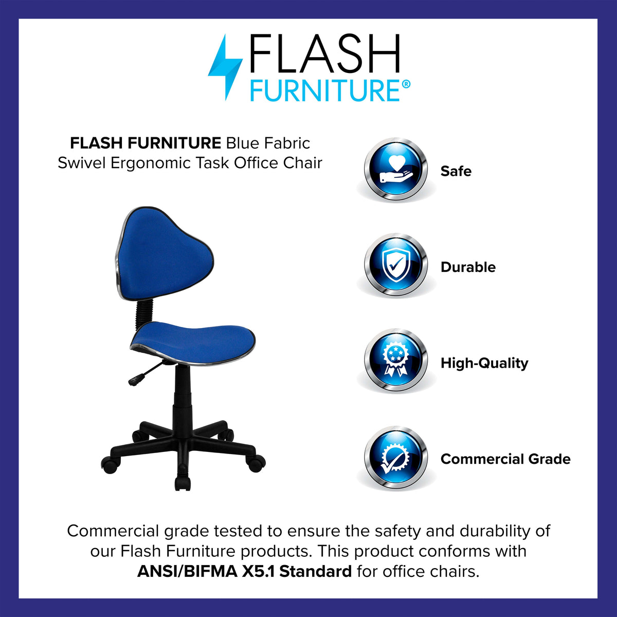 Blue |#| Blue Fabric Low Back Swivel Ergonomic Task Office Chair with Adjustable Height