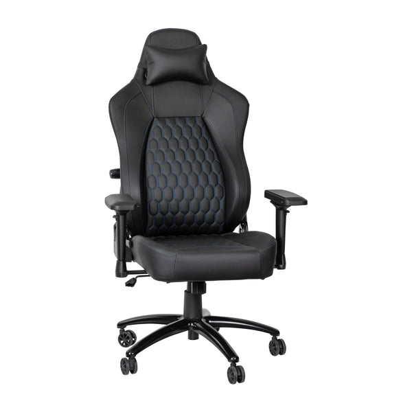 Black with Blue Trim |#| Ergonomic Gaming Chair with 4D Armrests, Headrest, & Lumbar Support-Black/Blue