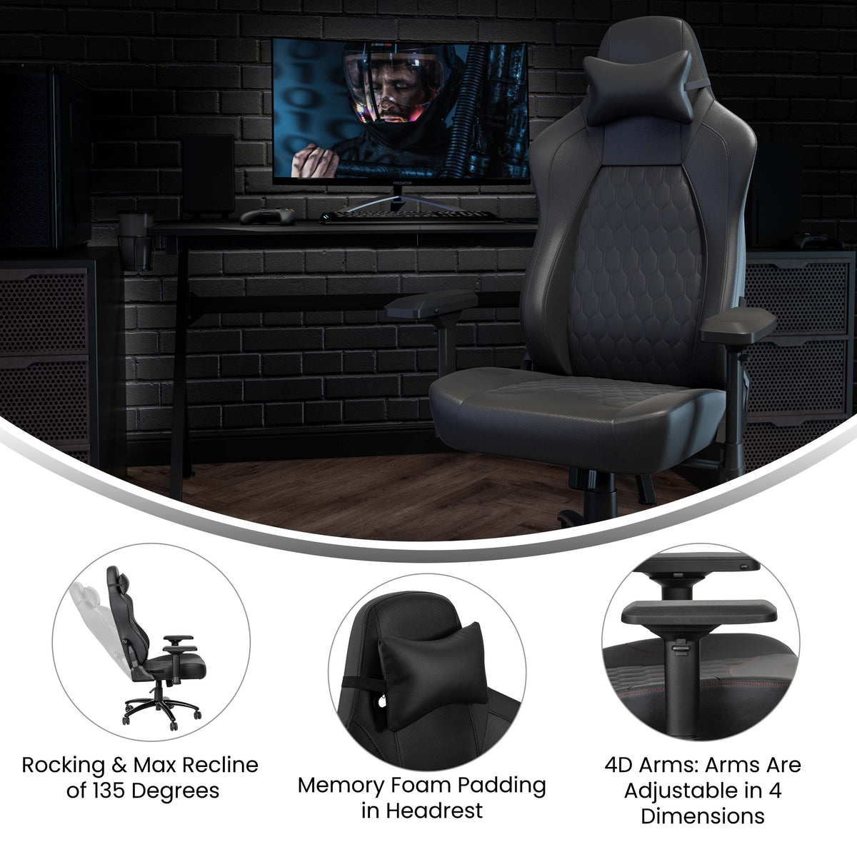 Black |#| Ergonomic Gaming Chair with 4D Armrests, Headrest, & Lumbar Support-Black/Black