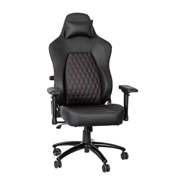 Black with Red Trim |#| Ergonomic Gaming Chair with 4D Armrests, Headrest, & Lumbar Support-Black/Red