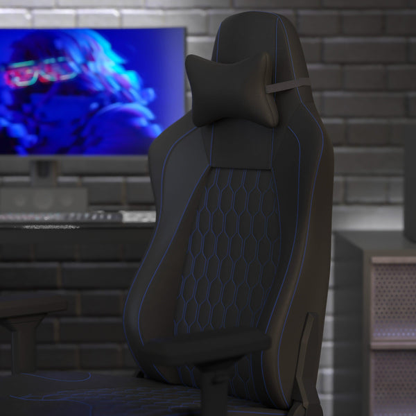 Black with Blue Trim |#| Ergonomic Gaming Chair with 4D Armrests, Headrest, & Lumbar Support-Black/Blue