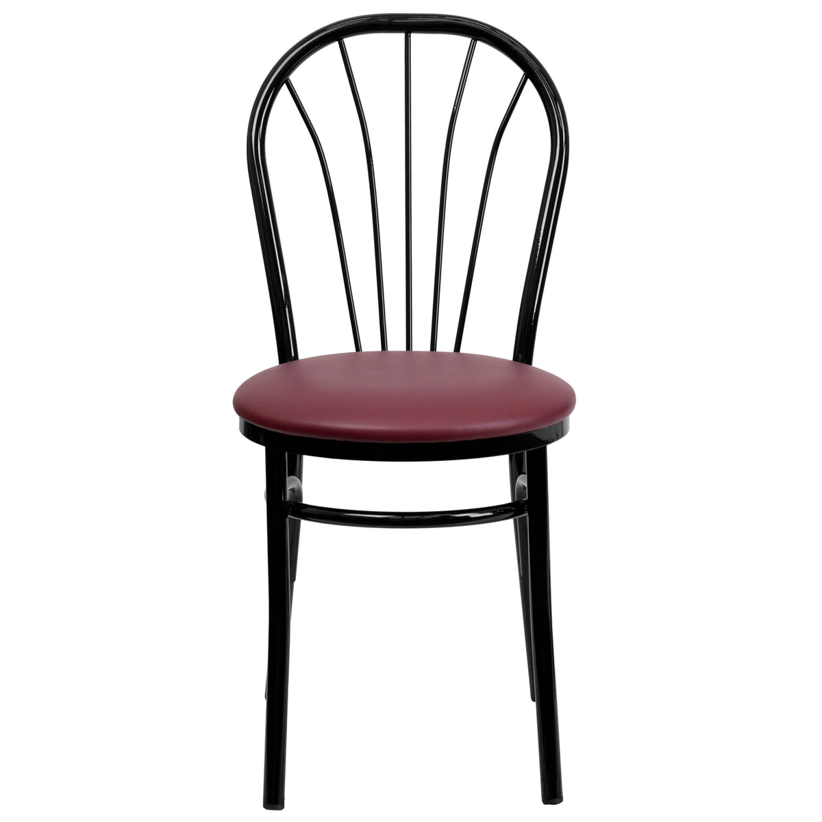 Burgundy |#| Fan Back Metal Chair with Burgundy Vinyl Seat - Hospitality Seating