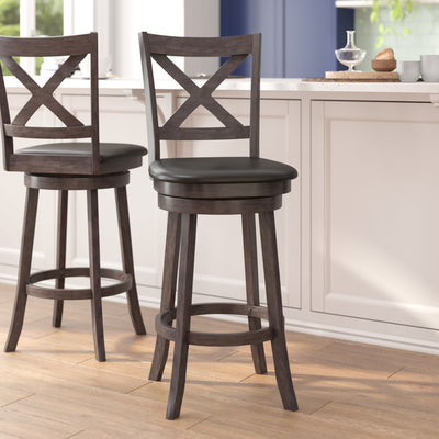 Felicity Commercial Grade Wood Classic Crossback Swivel Bar Height Barstool with Padded, Upholstered Seat - View 2